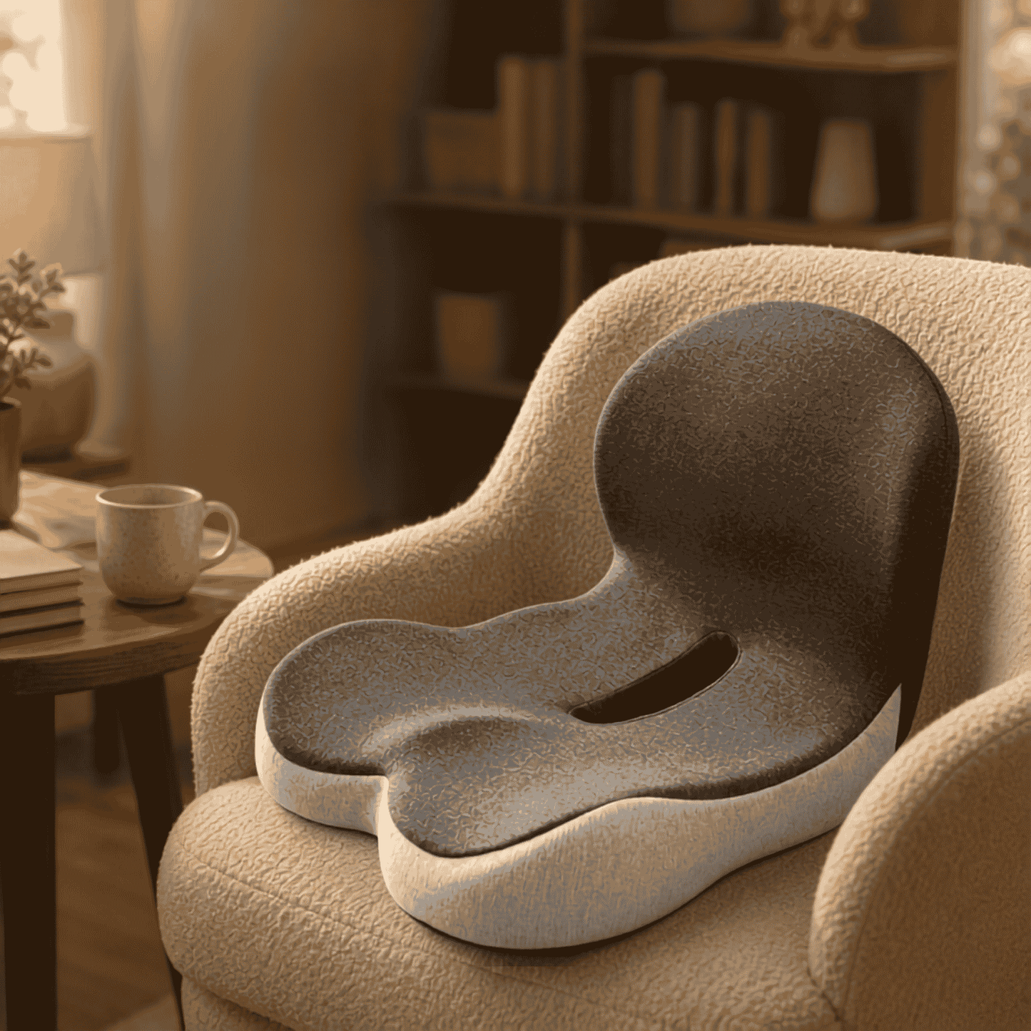 Cojín ergonómico Aeris en sillón de living