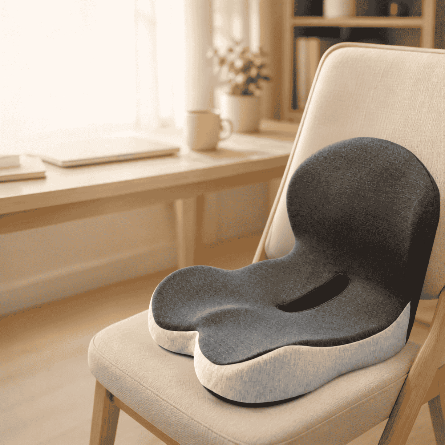 Cojín ergonómico Aeris en distintos espacios: oficina, auto, estudio y living