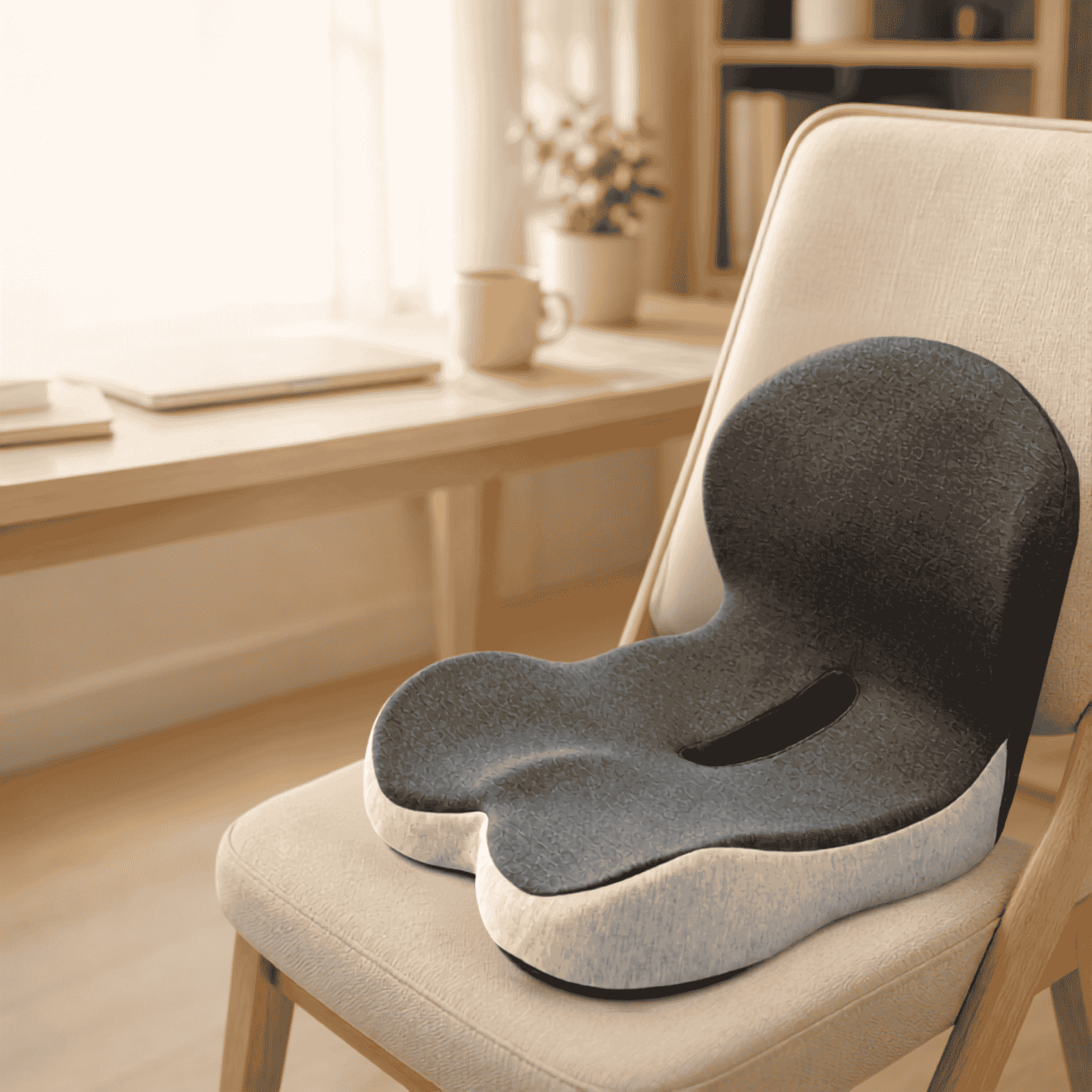 Cojín ergonómico Aeris en distintos espacios: oficina, auto, estudio y living